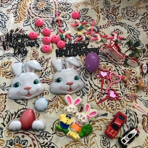 Assortment of Various Plastic Holiday Cake Toppers
